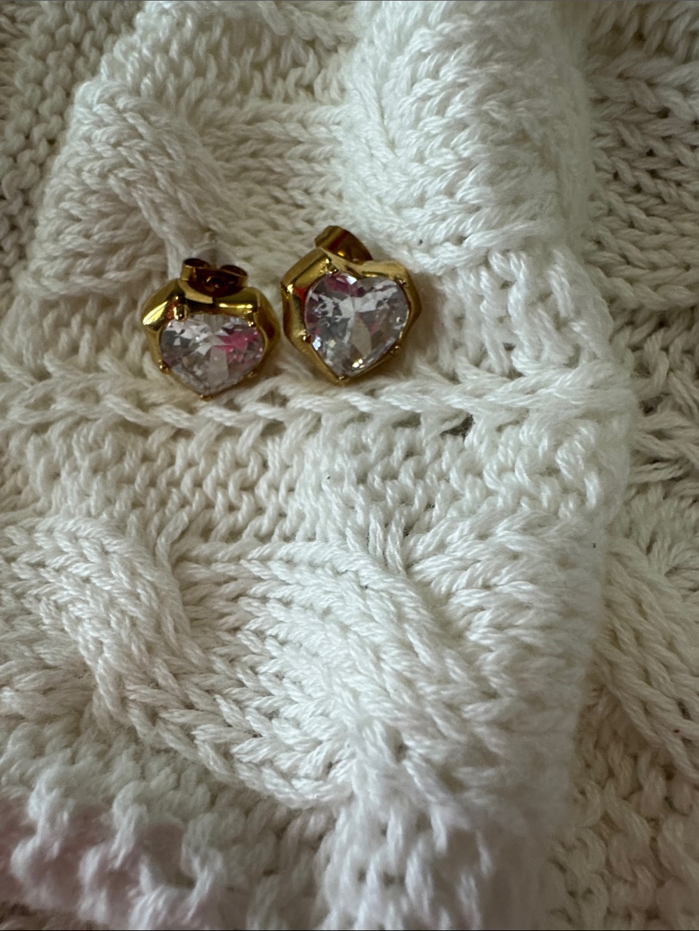 Stainless steel Gold Heart Crystal Stud Earrings - Clear Accents